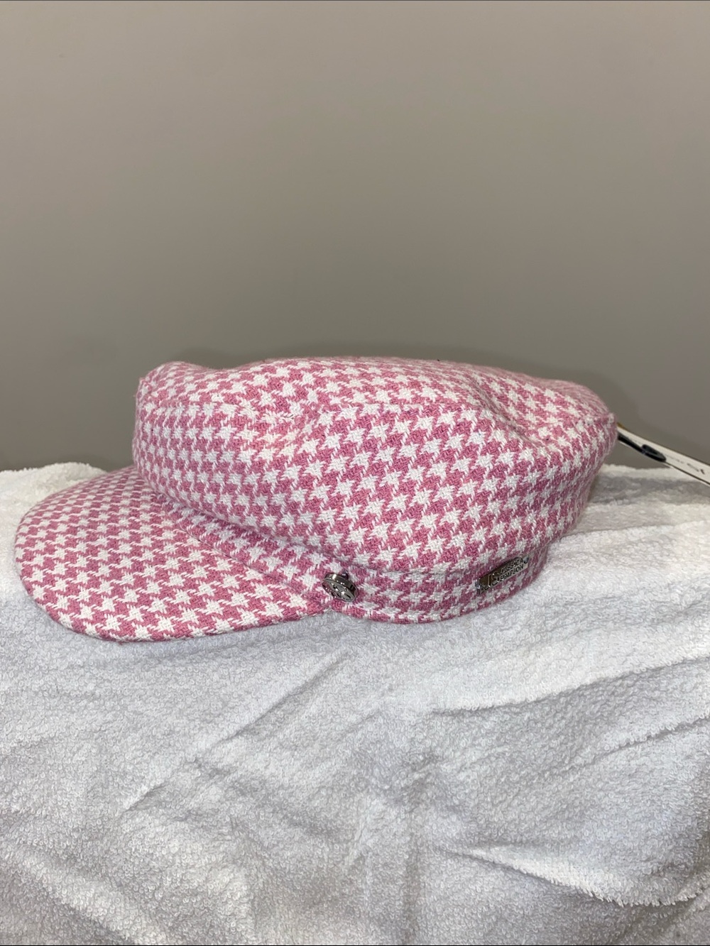 Pink & White Jessica Simpson Baker Boy Cap